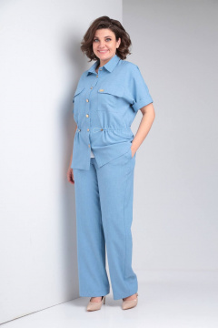 Брюки и рубашка лен-вишер для повседневных образов LadisLine 1497 голубой - фото 5
