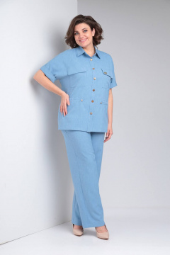Брюки и рубашка лен-вишер для повседневных образов LadisLine 1497 голубой - фото 4