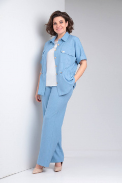 Брюки и рубашка лен-вишер для повседневных образов LadisLine 1497 голубой - фото 3