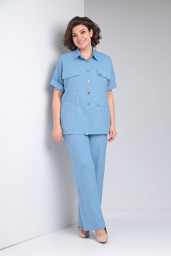 Брюки и рубашка лен-вишер для повседневных образов LadisLine 1497 голубой - фото 1