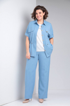 Брюки и рубашка лен-вишер для повседневных образов LadisLine 1497 голубой - фото 2