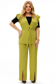 Брюки и жилет из костюмной ткани с женственными рельефами LaKona 11580 фисташковый - фото 1