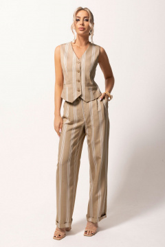 Брюки с отрезным поясом и карманами из вискозы Golden Valley 16639 бежевый - фото 1