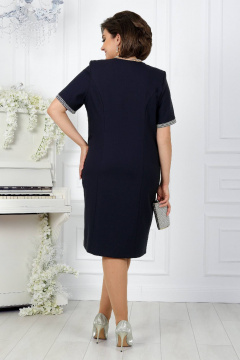 Деловой синий костюм жакет и платье с рельефами и шлицами Ninele 7447 серая гусиная лапка - фото 4