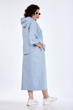 Джинсовый летний костюм с капюшоном и юбкой прямого силуэта Jurimex 3110 голубой - фото 5