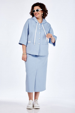 Джинсовый летний костюм с капюшоном и юбкой прямого силуэта Jurimex 3110 голубой - фото 2