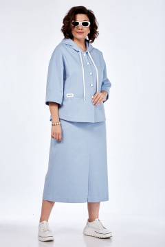 Джинсовый летний костюм с капюшоном и юбкой прямого силуэта Jurimex 3110 голубой - фото 1