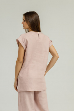 Демисезонная леняная блуза с складкой и асимметричным низом Atelero 1012ЛП пудровый - фото 4