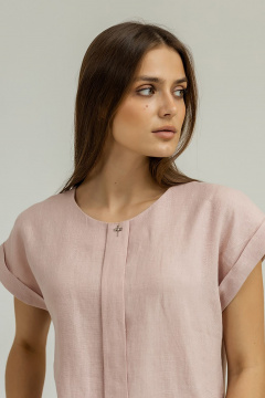 Демисезонная леняная блуза с складкой и асимметричным низом Atelero 1012ЛП пудровый - фото 3