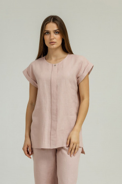 Демисезонная леняная блуза с складкой и асимметричным низом Atelero 1012ЛП пудровый - фото 2