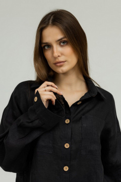 Демисезонный костюм из льна с палаццо и рубашкой Atelero 1053 черный - фото 5