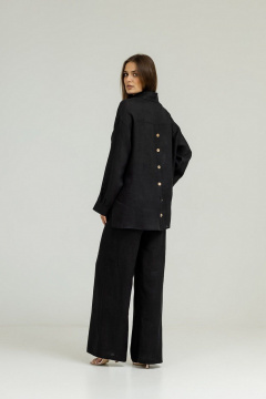 Демисезонный костюм из льна с палаццо и рубашкой Atelero 1053 черный - фото 3