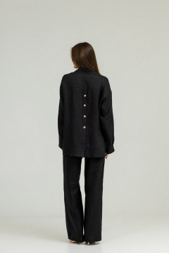 Брюки палаццо из льна с высокой посадкой и резинкой Atelero 1056 черный - фото 5