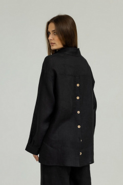 Рубашка из льна с глубоким вырезом и разрезами по бокам Atelero 1057 черный - фото 3