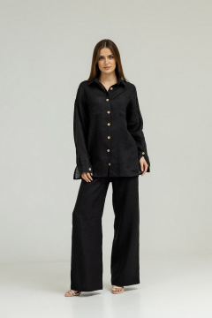 Рубашка из льна с глубоким вырезом и разрезами по бокам Atelero 1057 черный - фото 1