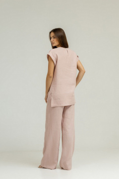 Льняной костюм: брюки палаццо и короткая блуза с складками Atelero 1075П пудровый - фото 3