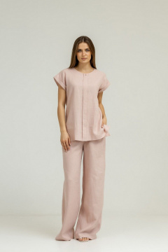Льняной костюм: брюки палаццо и короткая блуза с складками Atelero 1075П пудровый - фото 1