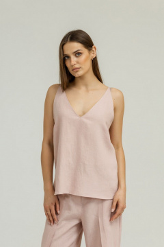 Льняной топ с глубоким V-образным вырезом и тонкими бретелями Atelero 1080 пудровый - фото 5