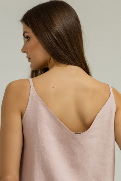 Льняной топ с глубоким V-образным вырезом и тонкими бретелями Atelero 1080 пудровый - фото 4