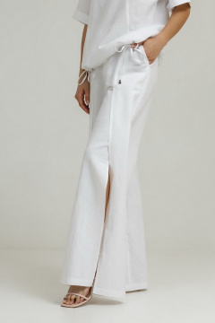 Брюки палаццо из льна с разрезом и складками Atelero 1085ЛБ белый - фото 3