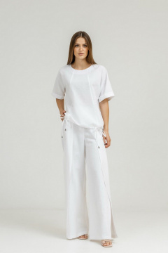 Брюки палаццо из льна с разрезом и складками Atelero 1085ЛБ белый - фото 1