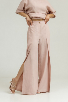 Брюки палаццо из льна с разрезом и складками Atelero 1085ЛП пудровый - фото 3