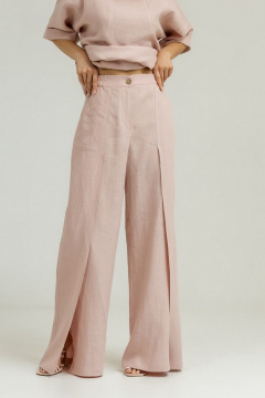 Брюки палаццо из льна с разрезом и складками Atelero 1085ЛП пудровый - фото 2