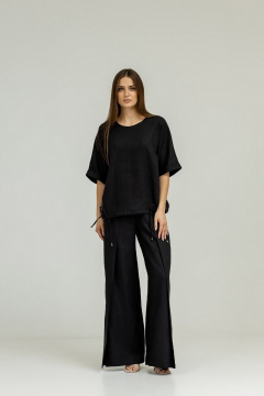 Брюки палаццо из льна с разрезом и складками Atelero 1085ЛЧ черный - фото 2