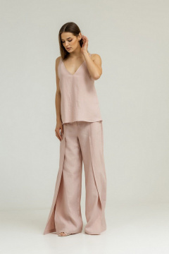 Брюки палаццо из льна с разрезом и складками Atelero 1085ЛП пудровый - фото 1