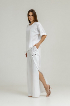 Костюм из льна с блузой на пару и разрезом Atelero 1098Б белый - фото 3