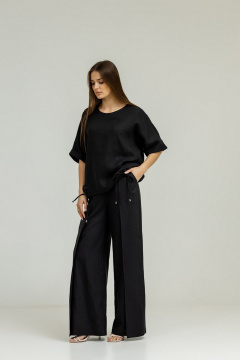Костюм из льна с блузой кимоно и разрезом Atelero 1098Ч черный - фото 5