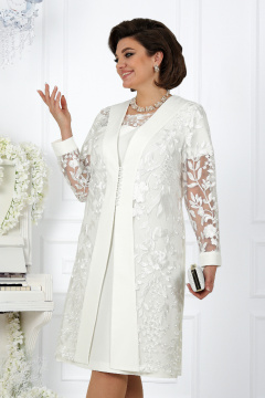 Белый кружевной нарядный костюм с платьем и кардиганом Ninele 5988 молочный - фото 1