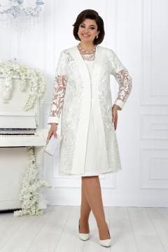 Белый кружевной нарядный костюм с платьем и кардиганом Ninele 5988 молочный - фото 2