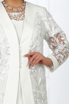 Белый кружевной нарядный костюм с платьем и кардиганом Ninele 5988 молочный - фото 4