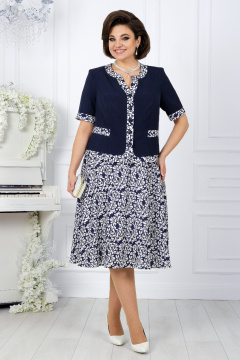 Лен-вишер жакет и юбка полусолнце с принтом Ninele 5992 хризантемы - фото 2