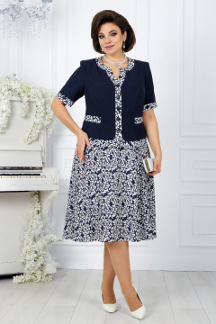 Лен-вишер жакет и юбка полусолнце с принтом Ninele 5992 хризантемы - фото 4