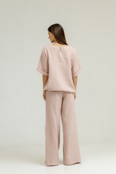 Розовая блуза из льна с кулиской и круглым вырезом Atelero 1100П пудровый - фото 3
