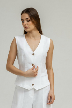 Белый летний комплект из льна с брюками и жилетом Atelero 1102Б белый - фото 3