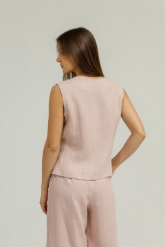 Розовый комплект из льна с брюками-палаццо и жилетом Atelero 1102П пудровый - фото 4