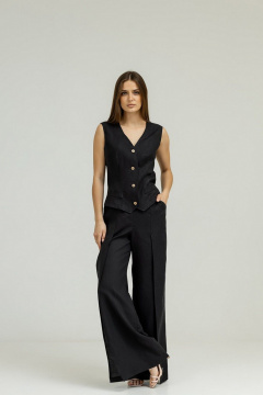 Черный комплект из льна с брюками палаццо и жилетом Atelero 1102Ч черный - фото 1