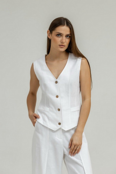 Белый жилет из льна с глубоким вырезом и рельефами Atelero 1103Б белый - фото 3
