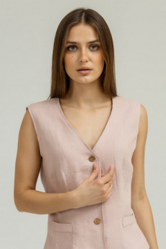 Жилет из льна с глубоким вырезом и пуговицами Atelero 1103П пудровый - фото 4