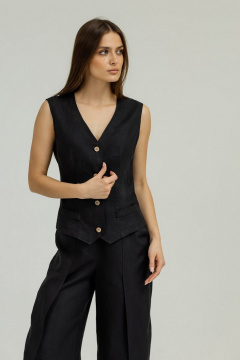 Жилет из льна с рельефами и глубоким вырезом Atelero 1103Ч черный - фото 2