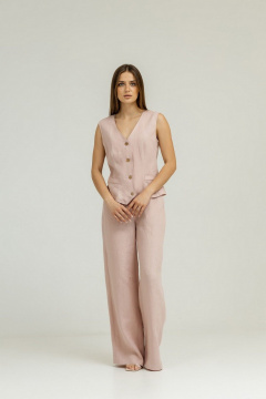 Комплект из брюк палаццо и льняного жилета для повседневной носки Atelero 1104П пудровый - фото 3