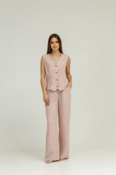 Комплект из брюк палаццо и льняного жилета для повседневной носки Atelero 1104П пудровый - фото 1
