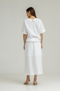 Белая льняная блуза с кулиской и юбка с разрезом Atelero 1105Б белый - фото 3