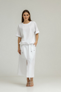 Белая льняная блуза с кулиской и юбка с разрезом Atelero 1105Б белый - фото 2