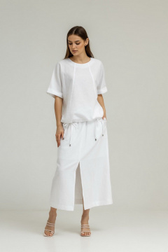 Белая льняная блуза с кулиской и юбка с разрезом Atelero 1105Б белый - фото 1