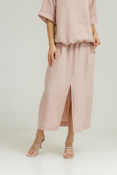 Розовый льняной комплект блуза и юбка с карманами Atelero 1105П пудровый - фото 5