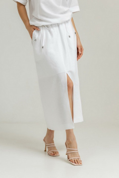 Белая льняная юбка с разрезом и резинкой на талии Atelero 1106Б белый - фото 3